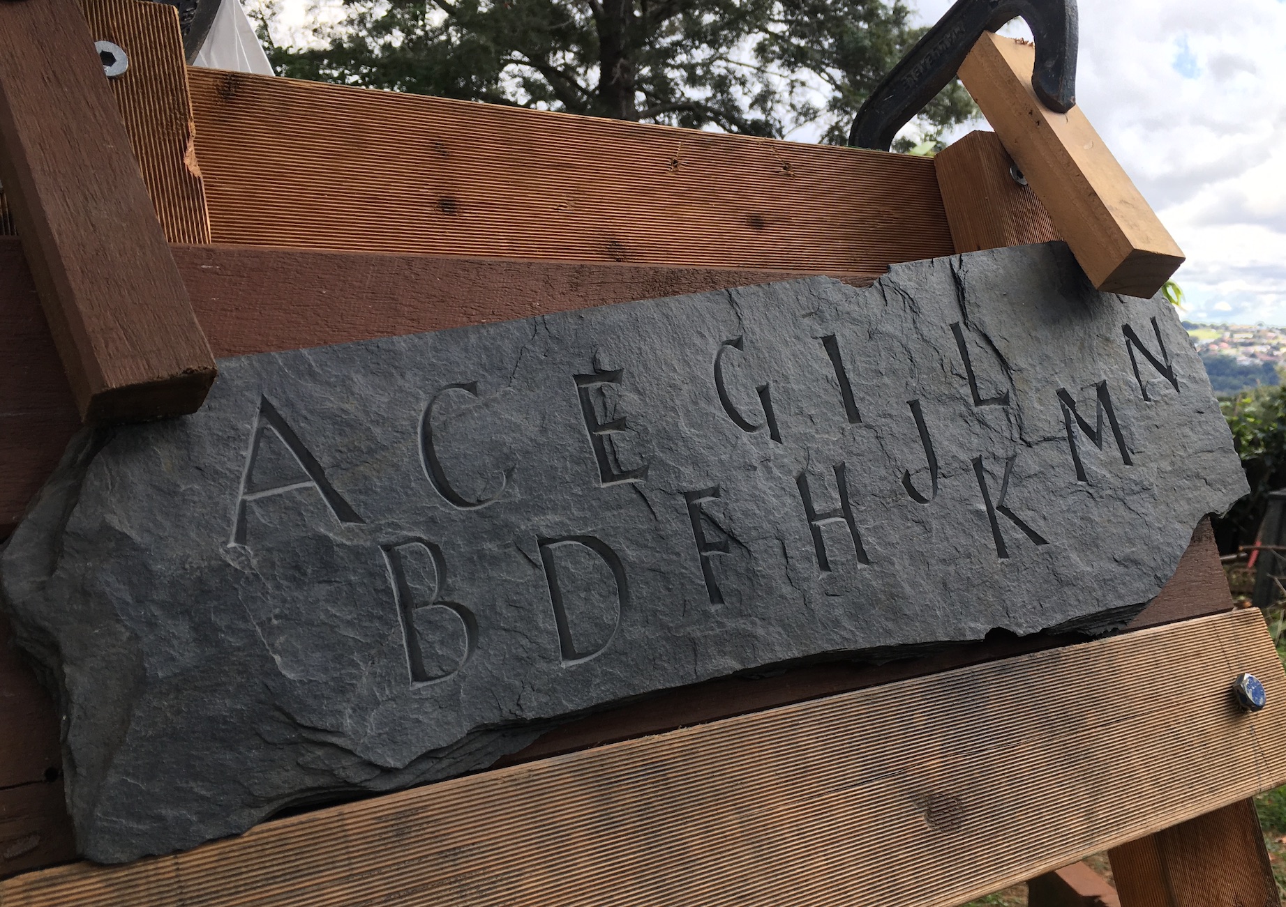 A to N on salvaged slate